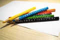 Colour pencils. Applications. Children`s handwork. Kindergarten. Stationery. Royalty Free Stock Photo