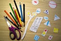 Colour pencils. Applications. Children`s handwork. Kindergarten. Stationery. Royalty Free Stock Photo