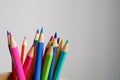 Colour pencils set on light gray background. Art, school, drawing concept. Royalty Free Stock Photo