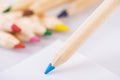 Colour pencils on white background, close up. macro Royalty Free Stock Photo