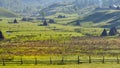 Colour picture of haystacks on a hill in a village . Royalty Free Stock Photo