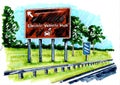 Colour sketch of a road sign for an electric vehicle hub.