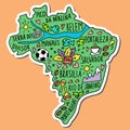 Colour Sticker of Blazil. hand drawn doodle Brazil, Brasilia map