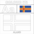 Colour it Vector coloring page for kids country flag starting from English latter A a Aland flag line drawing