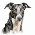 Coloured Art Portrait Of Greyhound Dog On White Background