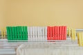 Coloured clothespines red,green and white Royalty Free Stock Photo