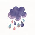 Coloured Cloud Rain Drawing Handy Illustration Art White Background