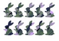 Coloured Easter set with bunnies for packaging and cards and posters and postcard and magazines and stickers