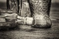 Coloured glass bottles on a rustic background Royalty Free Stock Photo