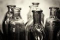 Coloured glass bottles on a rustic background Royalty Free Stock Photo