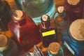 Coloured glass pharm bottles Royalty Free Stock Photo