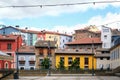 Coloured houses facades of Manueta Street in Pamplona, Navarra, Spain