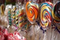 Coloured lollipops at a fair stand Royalty Free Stock Photo