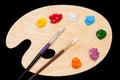 Coloured oil paint and brushes on the palette Royalty Free Stock Photo