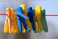Coloured pegs on a washing line Royalty Free Stock Photo