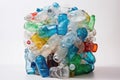 Cube Of Coloured Plastic Bottles For Recycling On White Background