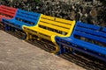 Coloured Public Benches on a Beachside Esplanade Walkway