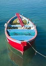 Coloured rowboat in clear sea.