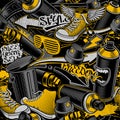 Coloured Seamless pattern with graffiti doodle art.