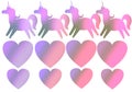 Coloured set with unicorns and hearts for stickers and cards and posters and postcard and magazines and kids and hobbies