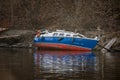 Coloured ship wreck on the shore of Moldau river in Prague, Czech republic Royalty Free Stock Photo