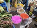 Coloured spices in Higuey market (Punta Cana, Dominican Republic).