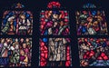 Coloured stained glass window colored in a dark background church