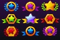 Coloured templates star icons for awards, creating icons for mobile games. Vector concept gambling assets, set Mobile App Icons Royalty Free Stock Photo