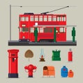 Coloured vector set of iconic vintage items of old Hong Kong