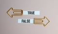 A coloured wooden block with word TRUE, FALSE on it Royalty Free Stock Photo