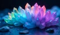 Colourful abstract crystal-like formation with sharp angular shapes and shades of blue, purple, and green
