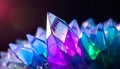 Colourful abstract crystal-like formation with sharp angular shapes and shades of blue, purple, and green