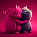 Colourful Abstract Valentines Day Whimsical Cats Character.Design Generative AI Illustration