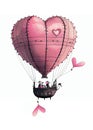 Colourful Abstract Valentines Day Whimsical Characters in a hot air ballon.Design Generative AI Illustration