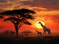 Colourful African Sunrise in a Giraffe South Africa Royalty Free Stock Photo