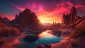 Colourful alien planet in sunset light