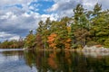 Colourful Autumn leaves at Frying Pan Bay, Beausoleil Island, Thankgiving 2019 Royalty Free Stock Photo