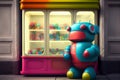 Colourful baby robot in window Royalty Free Stock Photo