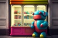 Colourful baby robot in window