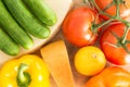 Colourful background of healthy fresh groceries