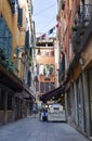 Colourful backstreet in Venice with washing hanging overhhead