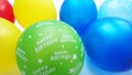 Colourful Balloons In Red Blue Yellow Apple Green And Turquoise With Happy Birthday Text