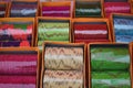 Colourful bangles on display for sale at market shop in Delhi