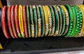 Colourful bangles studded with stones, Indian women bridal fashion accessories Royalty Free Stock Photo