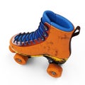 Colourful Battered Old Retro Rollerskate 3D render on a white background Royalty Free Stock Photo