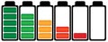 Colourful battery cell, full and empty, collection, vector illustration