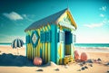 Colourful Beach Hut Generative AI Illustration
