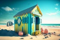 Colourful Beach Hut Generative AI Illustration Royalty Free Stock Photo