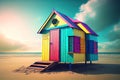 Colourful Beach Hut Generative AI Illustration Royalty Free Stock Photo