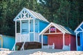 Colourful beach huts on Wells beach at Wells
